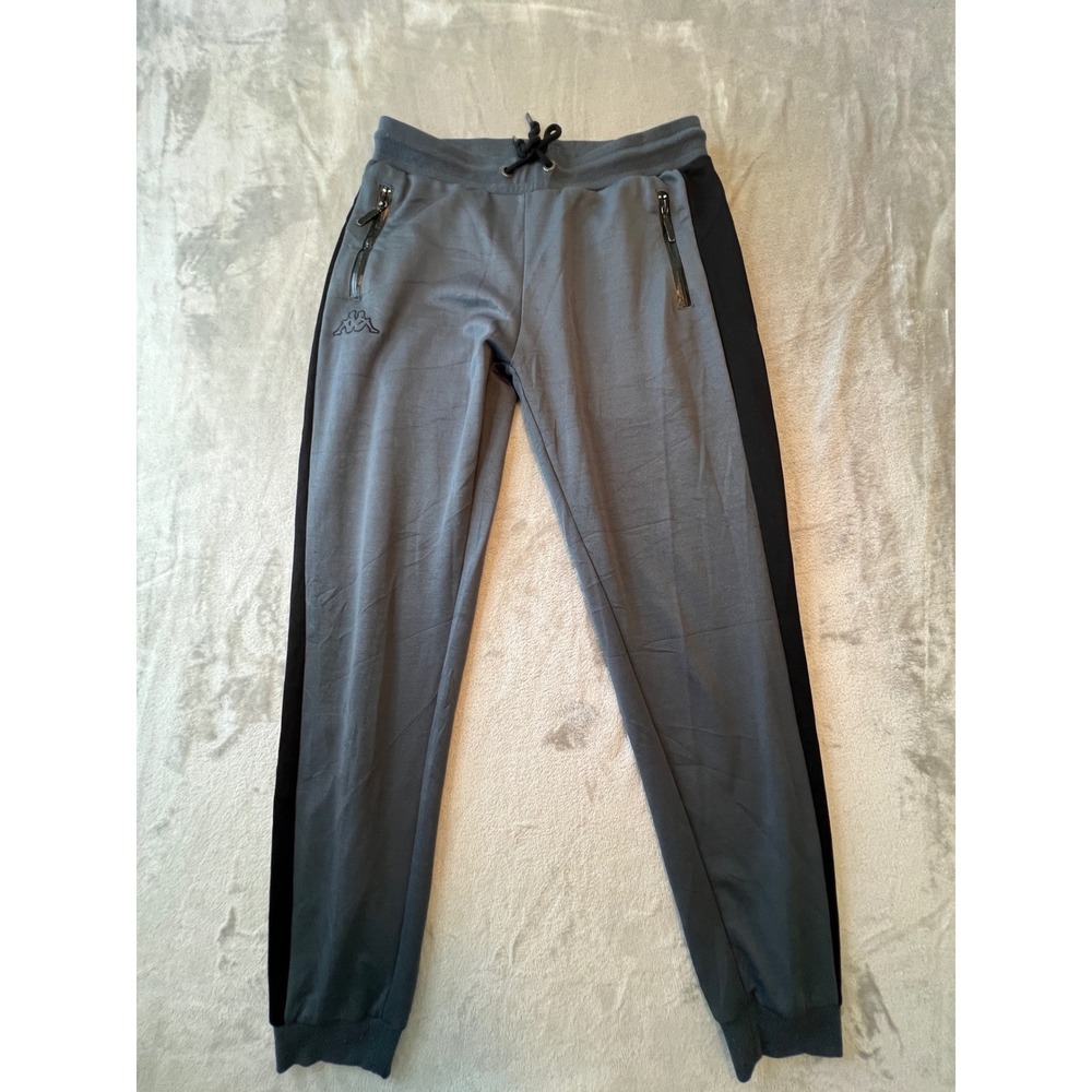 Kappa Jogger Sweatpants Mens Medium Gray Black Excellent Side Stripe Track Pants